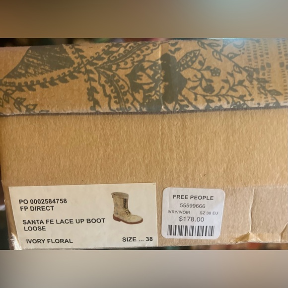 Free People Leather  Floral Lace-Up Boots - Cream and Blue - Picture 4 of 8